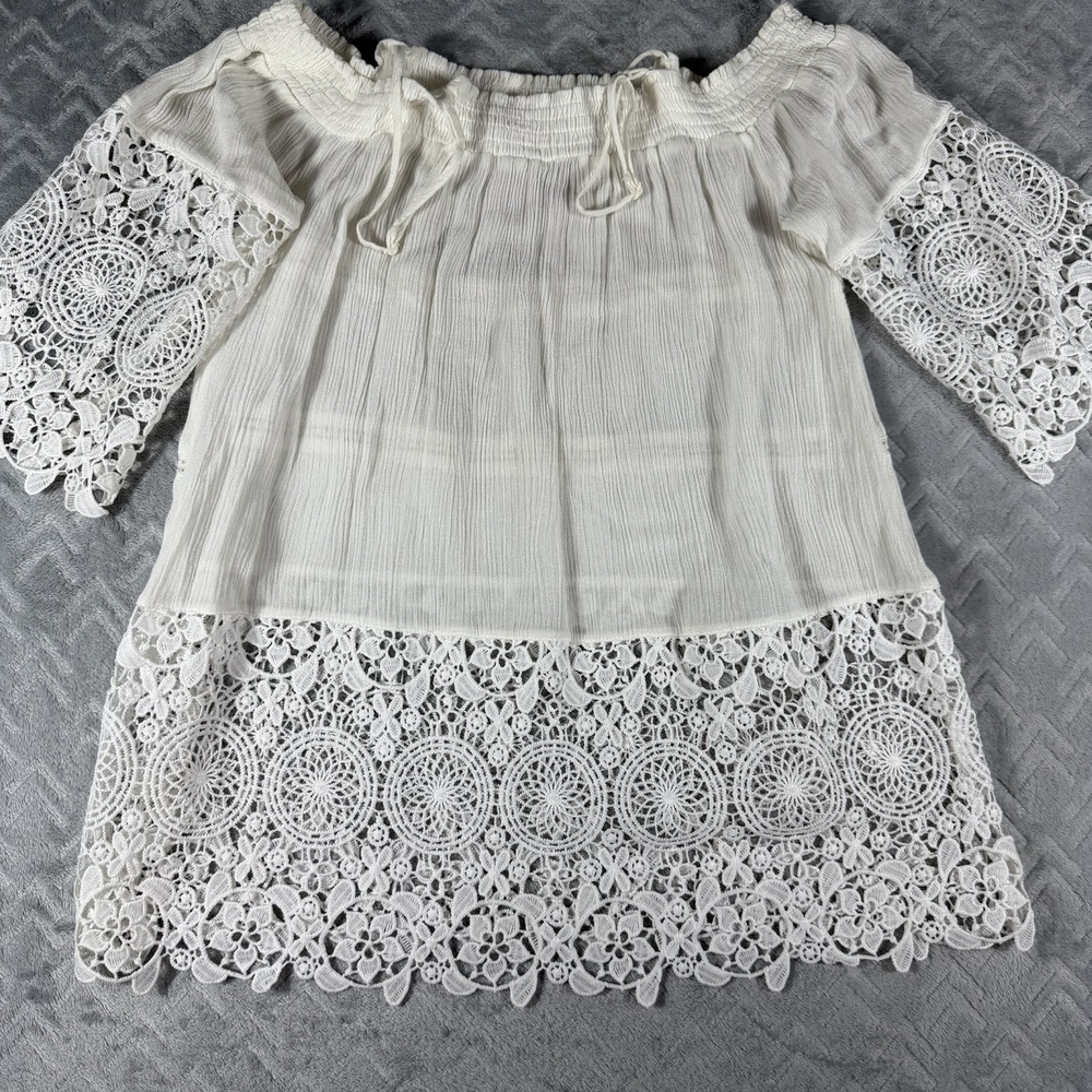 Off The Shoulder Womens‎ Dress M White Flare Sleeve Boho Coastal Resort Vacation